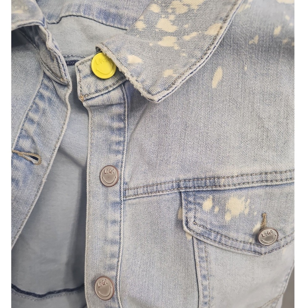 Lori Goldstein Smiley World Denim Jacket‎ Bleach Wash Patch Logo Plus 20W Nwot - Picture 10 of 10
